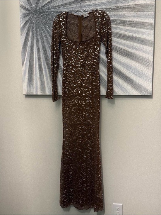 Oh Polly Dresses & Skirts - Oh Polly Brown Long Sleeve Sequin Maxi Dress